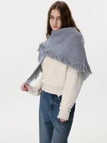 1 Stück Damen Wollmischung gefranstes gestrickter Dreieckschal, hochwertig retro Unisex dicker warmer Schal, geeignet für Outdoor, Urlaub, Skifahren, Eislaufen, Herbst/Winter - Verschiedenfarbig - Übersicht 5