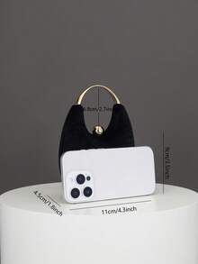 1pc Black Velvet Elegant Crystal Decor Handbag, 2025 New Autumn/Winter Fashion Party Metal Strap Wallet, Fits Lipstick & Jewelry, Suitable For Evening, Wedding, Prom And Valentine's Day - Black - View 3