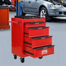 Rolling Metal Tool Chest With 4 Drawers, 20-Inch Sharpening Tool Chest With Ball-Bearing Drawer Slides, Steel Tool Storage Box Organizer, Red And Black