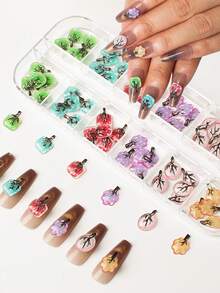60pcs/Box Leaf Design Nail Art Decorations, Vintage Autumn Leaf Style, Suitable For