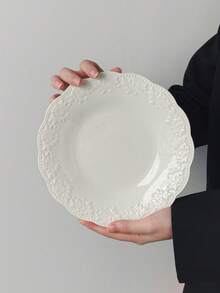1件/2件装法式复古浮雕早餐盘、简约甜点盘、沙拉盘、水果盘、陶瓷蛋糕盘、意面盘、盛菜盘 - 彩色 - 查看 4