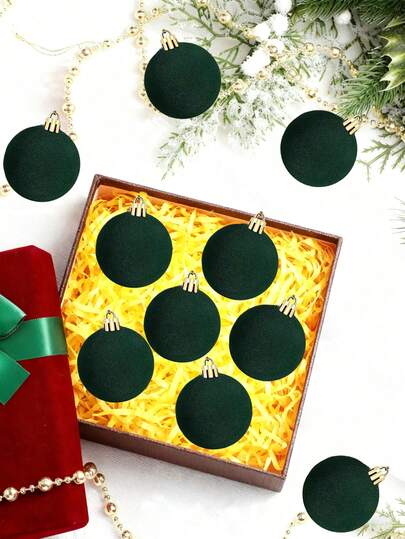 6pcs Green Christmas Tree Hanging Ball, Velvet Christmas Ornaments Plastic Balls For Party Holiday Wedding Home Decor Bells, Christmas Decorations, New Year Party Hanging Decorations.