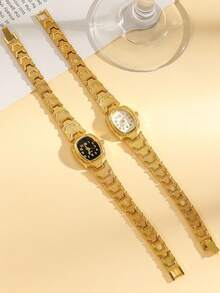 2025 New Women's Luxury Gold Watch, Barrel-Shaped Dial, Stainless Steel Strap, Fashionable Quartz Wristwatch - Gold - View 3
