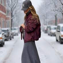 女士双面夹克，时尚百搭，酒红色加厚保暖棉质外套，适合秋冬季节穿着，豹纹印花，酒红色夹克 - 酒紅色 - 查看 2