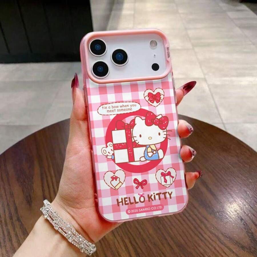 Miniso Hello Kitty Phone Case With Pink Plaid, Gift Box, Hearts And Bows Pattern  For IPhone 17 Pro Max/17 Pro/17 AIR/17 16, 15, 14, 13, 12, 11 Pro Max, X, XR, XS Max, 8, 7 Plus,Ideal For Holiday Gifting,The Girlfriend,Stocking Stuffers,For Iphone 17 Pro Max Case,Iphone 17 Pro Max Case,Iphone 17 Case. - 粉色 - 查看 1