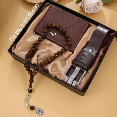 3-delat set med plånböcker för män + bälte + pärlarmband, moderiktigt, affärsmässigt och elegant set med plånböcker för män, viktiga dagliga accessoarer för män, lämplig för årsdagar, alla hjärtans dag, födelsedagar, shoppingfestivaler som presenter, ingen presentask
