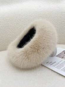 1pc Women Solid White Fuzzy Headband, Earwarmer Hair Band ,Empty Top Winter Fluffy Hat - Multicolor - View 7