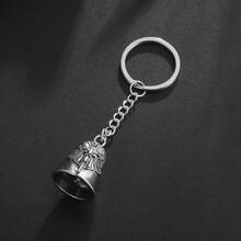 Men's Heavy-Duty Zinc Alloy Guardian Angel Wing Bell Keychain – Vintage Motorcycle Accessory With Bell, Durable Metal Key Ring, Celtic Knot Pendant, Perfect Riding Gift, Stylish Motorcycle Keychain - 銀色 - 查看 1