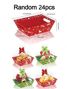 12pcs Christmas Party Baskets With Cellophane Bags, With Transparent Bags, Bows, Gift Baskets For Gifts Empty, Suitable For Christmas, Table Decorations, Birthdays, Wedding Parties - Multicolor - View 12