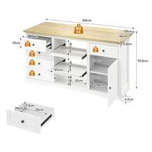 Sideboard, Kitchen Island, Bar Cabinet With 5 Drawers, 2 Pull-Out Shelves, Foldable Extension Panel, And Integrated Power Outlets, For Kitchen, Dining Room, And Living Room, White, 150*65*75 Cm - White - View 4