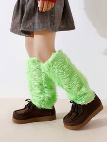 1双女童时尚仿毛皮腿套，保暖蓬松，亮丽色彩，经典百搭简约冬季腿套 - 彩色 - 查看 16