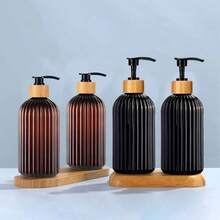 16.9oz Soap Dispenser With Bamboo Pump - Refillable Plastic Bottle, Vertical Stripe Design For Kitchen & Bathroom, High-Quality Hand Soap, Dish Soap, Lotion Pump Bottle Green,Clear,Black,Amber - Multicolor - View 2