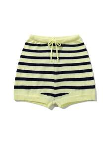 New Spring Autumn Winter Women's Minimalist Striped Color-Block Bee Design Slimming Versatile Retro Fashion Knit Sweater Top And Shorts Set - Yellow - View 10