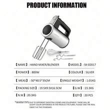 SOKANY 02017 800W 大功率三合一食物料理机，包含手持搅拌器和搅拌机。5档速度调节，可快速打发奶油和蛋白，揉捏面团。304不锈钢搅拌杆，易于清洁，是厨房必备工具。 - 英規插(220-240V) - 查看 8