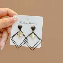 Hollow Out Geo Drop Earrings - Black - View 4