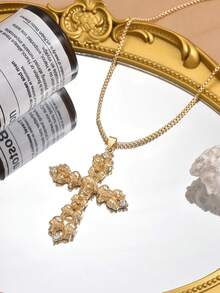 1 Stück Vintage Barock Totenkopf Relief unkonventionelles Design Anhänger Kreuz Halskette geeignet für den täglichen Gebrauch von Frauen