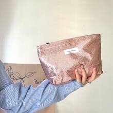 闪亮化妆包，亮片化妆包，金属手拿包，光泽晚宴包，大容量女士旅行收纳包，便携式洗漱包，适合派对、婚礼、日常使用