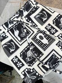 Elegant Women's Neoprene Skirt Shorts With Button - Style - 印刷黑色 - 查看 2