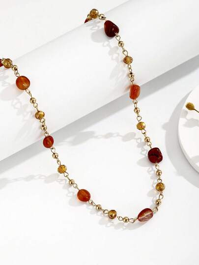 1pc Fashionable Minimalist Natural Stone Handmade DIY Necklace