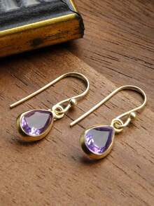 1 Pair Elegant Cubic Zirconia Water Drop Earrings, Suitable For Women, Suitable For Wedding, Engagement, Anniversary, Party, Valentine's Day And Other Occasions - Yellow Gold - View 3