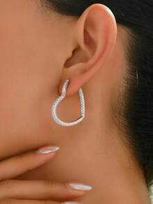 ESBERRY 1 Pair 925 Sterling Silver Minimalist Cubic Zirconia Heart Stud Earrings, Suitable For Girls, Elegant Party Earrings, Birthday Gift, Daily Wear - Heart Earrings - View 2