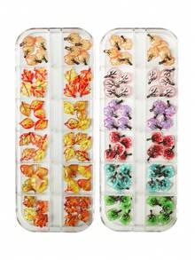 60pcs/Box Leaf Design Nail Art Decorations, Vintage Autumn Leaf Style, Suitable For