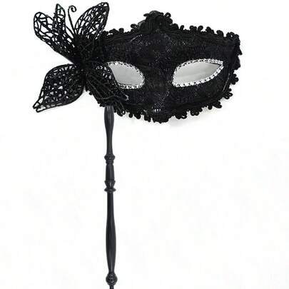Women Masquerade Mask With Holding Stick Party Mask Half Face Mask For Halloween, Multi-Color Floral Party Masquerade Mask, Fashionable Half Face Mask Prop For Parties, Celebrations, Performances, Fits Various Holidays And Events, Mysterious, Valentine's Day, Christmas Gift, Halloween Gift