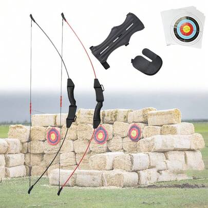 1 Set Outdoor Archery Recurve Bow Kit, Includes Target Paper + Arm Guard + Finger Tab, Archery Practice & Competition Equipment, Great Gift For Family And Friends