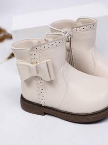 1 Pair Girls Bowknot Comfortable Round Toe Sweet Fashion Princess Style Flat Ankle Boots Fashion Boots Suitable For Autumn/Winter - Beige - View 6
