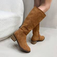 Botas hasta la rodilla de montar de talla grande para mujer, de estilo vintage clásico, versátiles, con cremallera lateral, tacón bajo y de ante