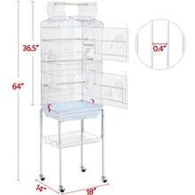Butterslay 1PC 64″H Metal Open Top Bird Cage Rolling Parrot Cage For Budgie Parrot Canary Cockatiel - White - View 9