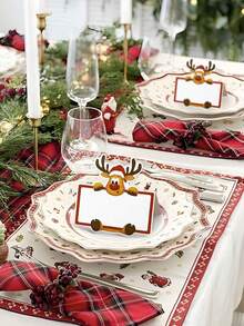 10/20/50 Stücke Weihnachts-Elch Platzkarten mit Namensanpassung - Niedlicher Rentier mit Weihnachtsmann-Mütze & Namensschild Design, rote & weiße Party Tischdekoration für Weihnachten, Hochzeiten, Bridal-Shower - strapazierfähige Papier Platzkarten - Verschiedenfarbig - Übersicht 2