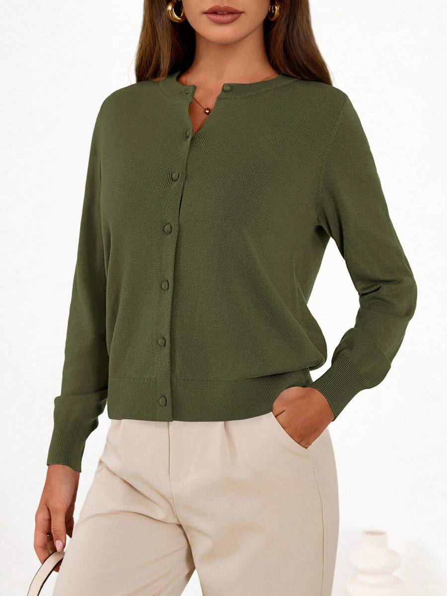 Women Cardigan Sweaters Casual Knit Button Down Long Sleeve Cashmere Sweater Lightweight Autumn Fall Spring Going Out Tops Outfits - Army Green - View 1