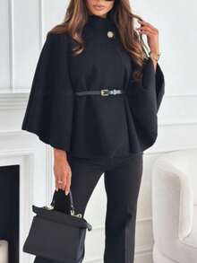 1 Stück Damen Einfarbiger Mode Taillierter Wollmantel in A-Linie, Herbst/Winter