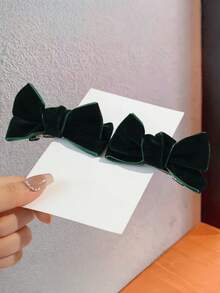 2pcs Elegant Cute Versatile Velvet 3D Bow Hair Clips For Girls - Dark Green - View 6