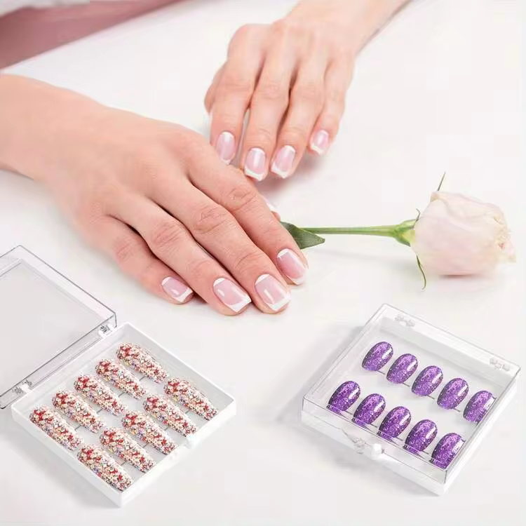 Handmade Acrylic Nail Polish Storage Box, Nail Display Box With Tape, Cosmetic Storage Box, Nail Sticker Packaging, Nail Art Tools, Jewelry Storage Box, Nail Decorations Nail Art Sequins, Beads, DIY Crafts - Transparent - View 2