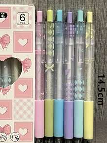 6pcs Bowknot Cute Aesthetic High-Quality Student Exam Smooth-Writing 0.5mm Ballpoint Pens, Quick-Drying