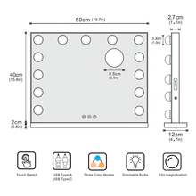 Large 50cm Makeup Table Mirror Vanity Lights Mirror Dimmable 3 Colors - White - View 6