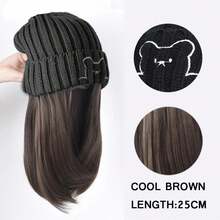 帽子假发一体女熊针织帽锁骨发秋冬韩版保暖百搭假发帽 - 彩色 - 查看 11