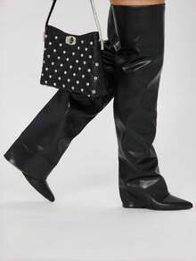 Giày bốt cao quá đầu gối cho nữ, mẫu bốt cao gót ôm sát, đế dày, kiểu gập gót mới mùa thu/đông. - màu đen - Xem 3