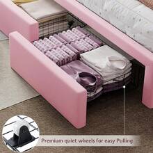 Twin/Full/Queen Bed Frame With LED Light And Storage Drawer, Upholstered Design With Adjustable Headboard, Easy Assembly, Noise-Free, No Box Spring Needed - 粉色 - 查看 5