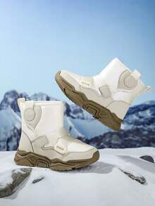 1 Pair Kids Winter High-Top Snow Boots, Warm Snow Boots With Water-Resistant Upper, Anti-Slip And Durable Sole, Soft And Comfortable, Suitable For Winter Outdoor Snow Activities, Fashionable White Color For Boys And Girls - White - View 3