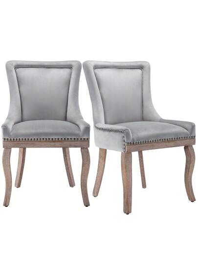 Luxurious Dining Stoel (Kitchen Chair, Living Room Pieces), Upholstered Nailhead Solid Wood Legs, Fluwelen Upholstery, Grijs view 7