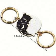 2 Cute Cat Pendant Keychains, Cartoon Cat Design With Moon And Stars, Ideal For Cat Lovers, Perfect Anniversary And Birthday Gifts For Boyfriends Or Girlfriends, Valentine's Day Accessories, Bag Accessories, Bag Accessories, Women's Keychains - 2 chiếc [Đen + Trắng] - Xem 2