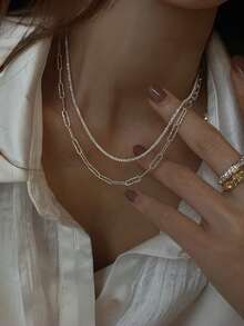 Women's Double Necklace - Two-Layer Design Gold And 925 Silver Plated, Minimalist And Elegant Style - Gold - View 2