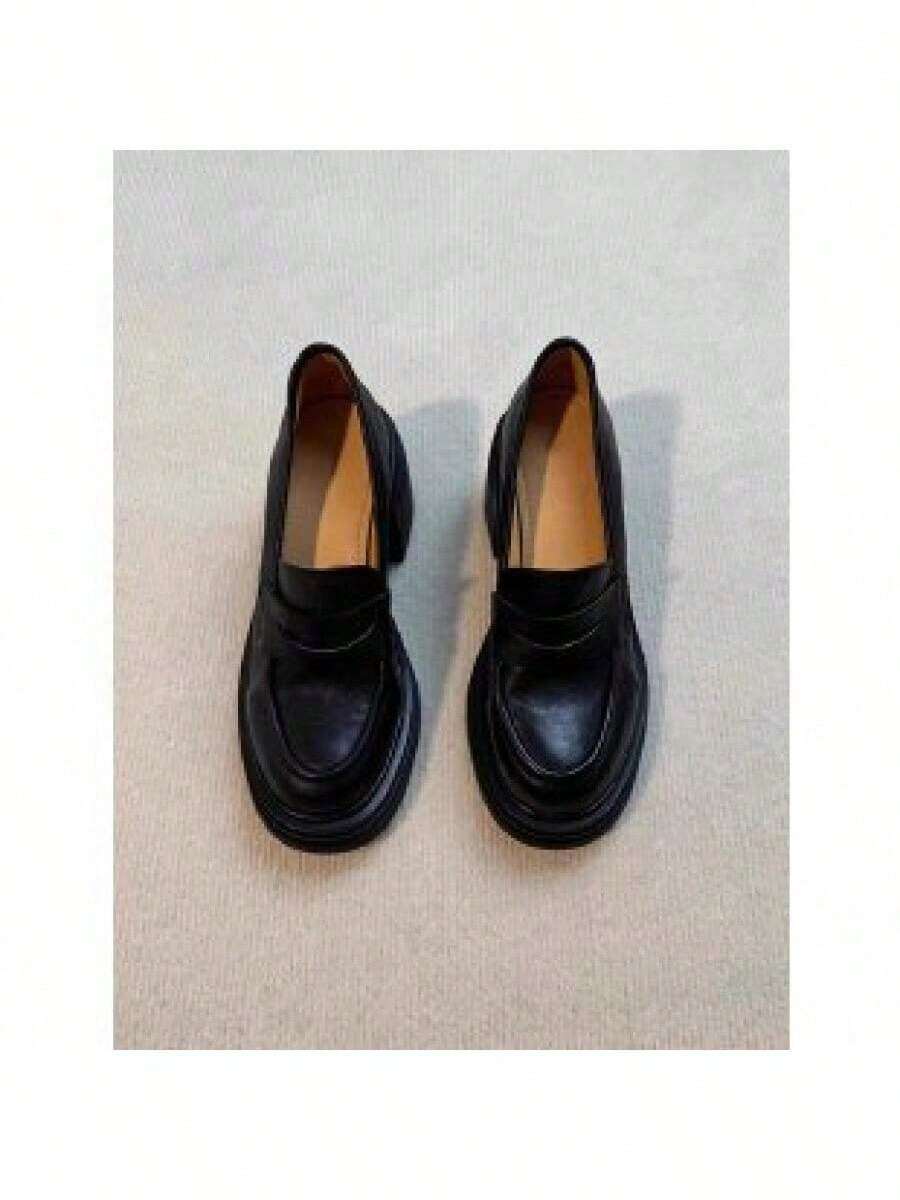 High-Heeled Moccasins With Round Toe And Thick Sole, Versatile Niche High Heels, Elegant Versatile Shoes For Women That Accentuate The Figure And Make It Slimmer.