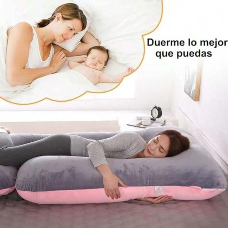 Genérico Almohada de Embarazo Almohada J para Embarazadas de 60 Pulgadas con Funda Extraíble Almohada de Cuerpo Completo para Espalda Caderas Piernas Vientre Regalo Día de la Madre y Mujer(Gris-rosa) - Tipo 3 - Añade 5