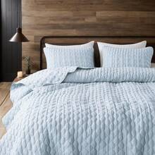 Blue Quilt King Size Bedding Sets With 2 Pillow Shams, Lightweight Soft Bedspread Coverlet, Quilted Blanket Thin Comforter Bed Cover All Season, 3 Pieces, 104x90 Inches, All - Season Bedding - 藍色 - 查看 5