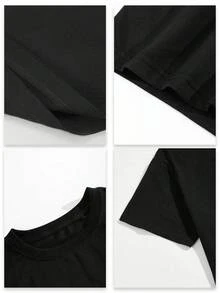 Camiseta holgada con estampado gráfico, ligera, de jersey de algodón con estampado de doble cara, agradable para la piel, corte regular, básica, estilo primavera oto?o - Negro - Ver 6