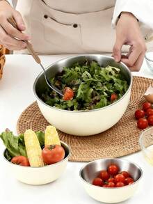 Powcan Stainless Steel Mixing Bowl Set, 3-Piece Nesting Bowls For Cooking, Baking, Salad, And Meal Prep | Stackable Design, Easy To Clean, Durable And Versatile For Kitchen Use - Off-white-3-piece Set - View 6